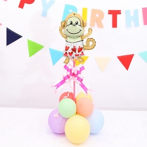 [피앤비유니티] 하트원숭이 풍선센터피스(리본/스틱색상-핑크/블루랜덤발송) 생일파티 생일장식 파티풍선